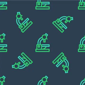 Line Microscope icon isolated seamless pattern on blue background. Chemistry Stock Illustration