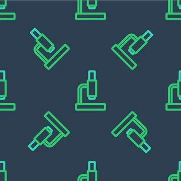 Line Microscope icon isolated seamless pattern on blue background. Chemistry 库存插图
