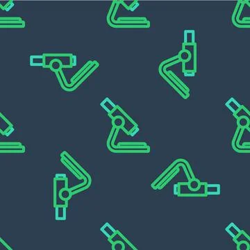 Line Microscope icon isolated seamless pattern on blue background. Chemistry Stock Illustration