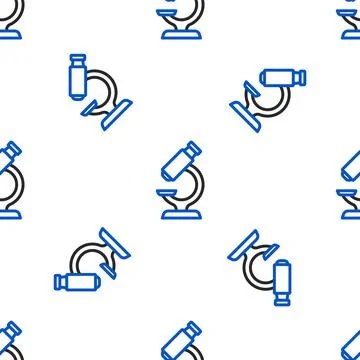 Line Microscope icon isolated seamless pattern on white background. Chemistry 库存插图