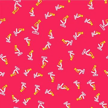 Line Microscope icon isolated seamless pattern on red background. Chemistry Stockillustratie