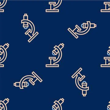 Line Microscope icon isolated seamless pattern on blue background. Chemistry 库存插图