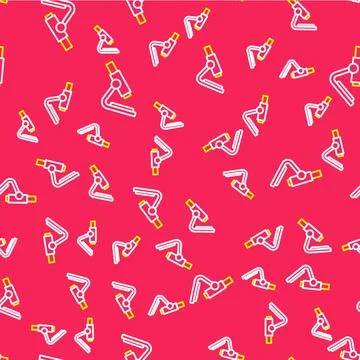 Line Microscope icon isolated seamless pattern on red background. Chemistry Stock Illustration