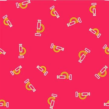 Line Microscope icon isolated seamless pattern on red background. Chemistry イラスト素材