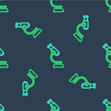 Line Microscope icon isolated seamless pattern on blue background. Chemistr.. 库存插图