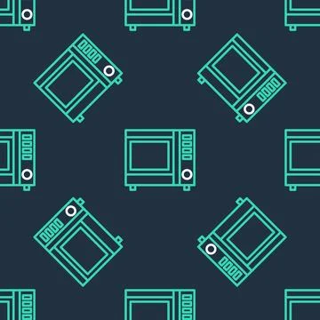 Line Microwave oven icon isolated seamless pattern on black background. Hom.. Stock Illustration