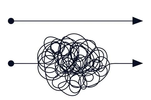 Line mind process complicated and easy ways, difficult and simple process doodle Stockillustratie