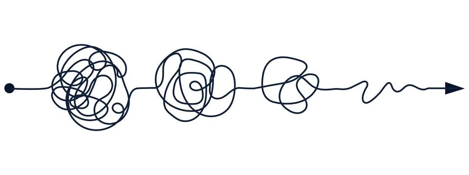 Line mind process complicated and easy ways, difficult and simple process doodle Stockillustratie