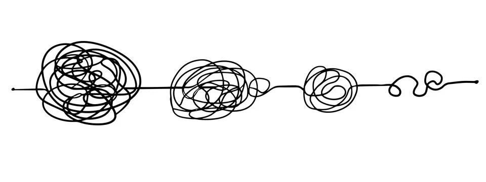 Line mind process complicated and easy ways, difficult and simple process doodle 스톡 일러스트