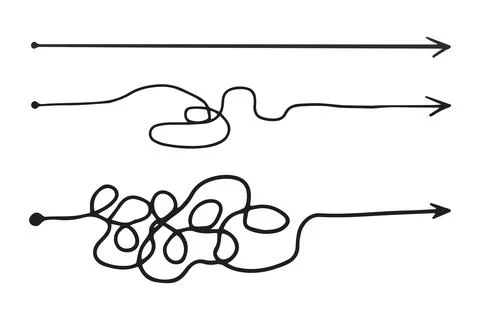 Line mind process complicated and easy ways, difficult and simple process doodle 스톡 일러스트