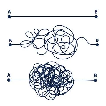 Line mind process complicated and easy ways, difficult and simple process doodle Illustrazione stock