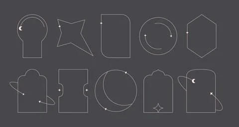 Line minimal aesthetic arch frame shapes with stars, sparkles. Boho contemporary Illustrazione stock