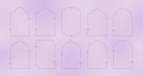 Line minimal aesthetic arch frame shapes with stars. Boho contemporary y2k arc Stock Illustration