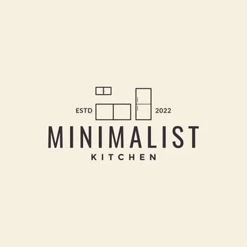 Line minimalist kitchen set interior logo design vector graphic symbol icon.. Stock Illustration