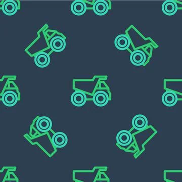 Line Mining dump truck icon isolated seamless pattern on blue background. Vector Stock Illustration
