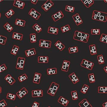 Line Mobile 24 hours support icon isolated seamless pattern on black background 스톡 일러스트