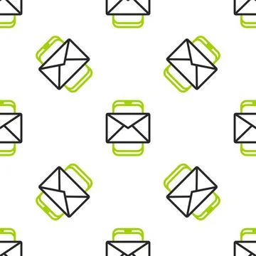 Line Mobile and envelope, new message, mail icon isolated seamless pattern on Stock Illustration