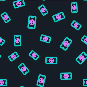 Line Mobile with art store app icon isolated seamless pattern on black Illustrazione stock