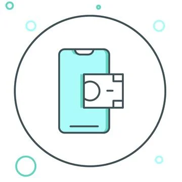 Line Mobile banking icon isolated on white background. Transfer money throu.. Stock Illustration