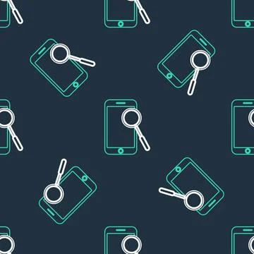 Line Mobile phone diagnostics icon isolated seamless pattern on black backgro Illustrazione stock