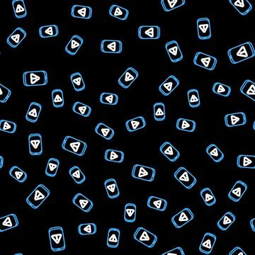 Line Mobile phone with exclamation mark icon isolated seamless pattern on black Stock Illustration