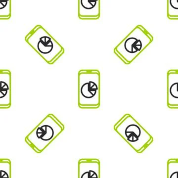 Line Mobile phone with graph chart icon isolated seamless pattern on white 스톡 일러스트