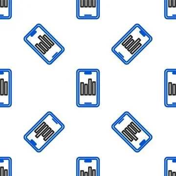 Line Mobile phone with graph chart icon isolated seamless pattern on white Illustrazione stock