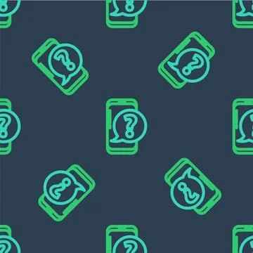 Line Mobile phone with question icon isolated seamless pattern on blue Stock Illustration