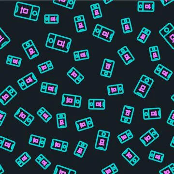 Line Mobile phone with record frame camera icon isolated seamless pattern on Stock Illustration