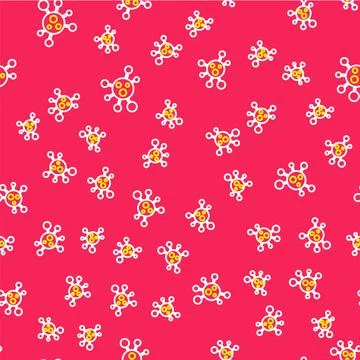 Line Molecule icon isolated seamless pattern on red background. Structure of イラスト素材