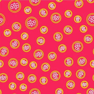 Line Molecule icon isolated seamless pattern on red background. Structure of イラスト素材