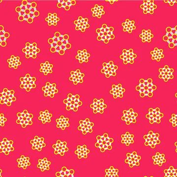 Line Molecule icon isolated seamless pattern on red background. Structure of Stock Illustration