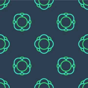 Line Molecule icon isolated seamless pattern on blue background. Structure of Stock Illustration