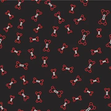 Line Molecule icon isolated seamless pattern on black background. Structure of イラスト素材