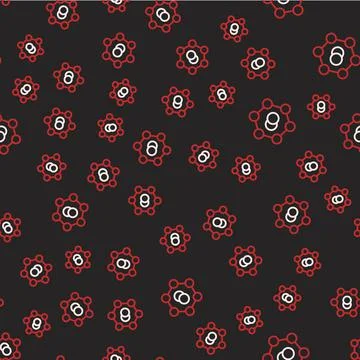 Line Molecule icon isolated seamless pattern on black background. Structure o 스톡 일러스트