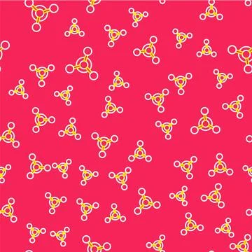 Line Molecule icon isolated seamless pattern on red background. Structure o.. Illustrazione stock