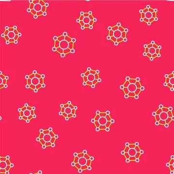 Line Molecule icon isolated seamless pattern on red background. Structure o.. Stock Illustration