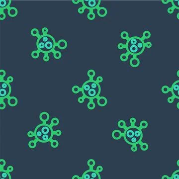 Line Molecule icon isolated seamless pattern on blue background. Structure .. Stock Illustration