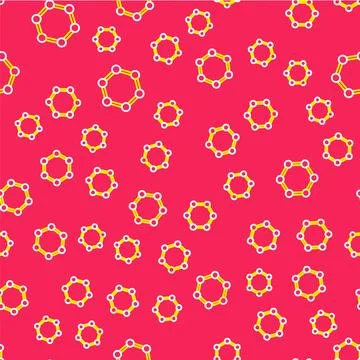 Line Molecule icon isolated seamless pattern on red background. Structure o.. 库存插图