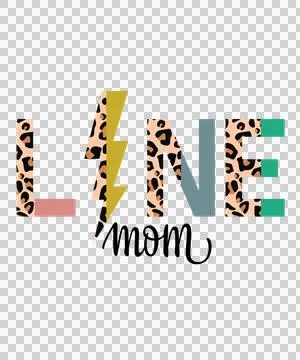 Line Mom Leopard Text With Lightning typography decorating Stock Illustration
