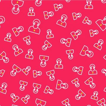 Line Monk icon isolated seamless pattern on red background. Vector Stock Illustration