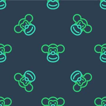 Line Monkey icon isolated seamless pattern on blue background. Animal symbol Stock Illustration