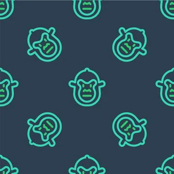 Line Monkey icon isolated seamless pattern on blue background. Animal symbol Stock Illustration
