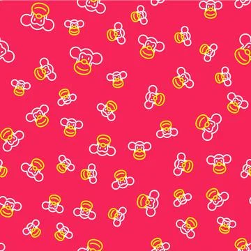 Line Monkey icon isolated seamless pattern on red background. Animal symbol.  Illustrazione stock