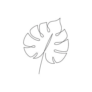 Line monstera leaf art. One continuous line art decorative monstera leaf draw Stock Illustration
