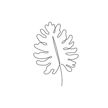 Line monstera leaf art. One continuous line art decorative monstera leaf draw Stock Illustration