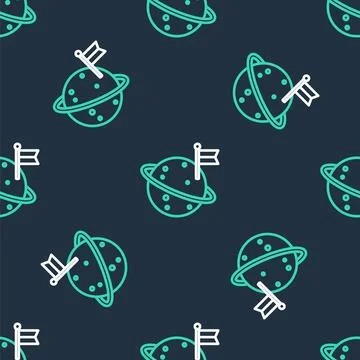 Line Moon with flag icon isolated seamless pattern on black background. Vector イラスト素材