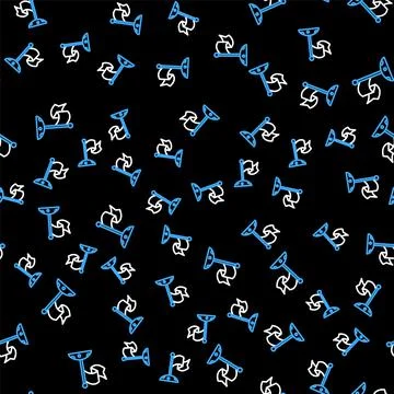 Line Moon with flag icon isolated seamless pattern on black background. Vector 库存插图