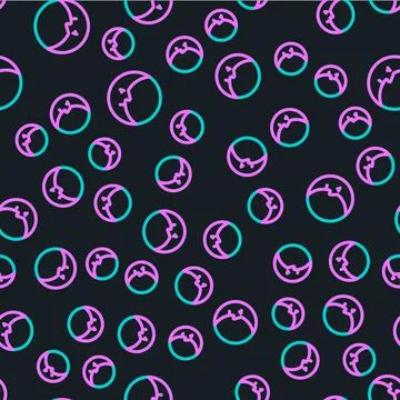 Line Moon icon isolated seamless pattern on black background. Vector 스톡 일러스트