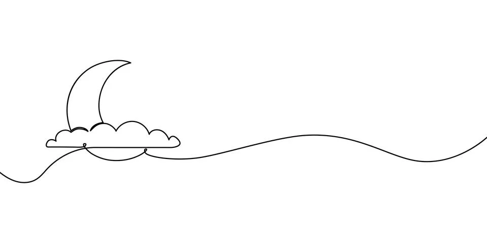 Line moon ramadan art continuous eid one sleep night drawing. vector kareem Stock Illustration